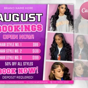 August Bookings Flyer, August Bookings Available, Hair Special Flyer, August Appointment Flyer, August Calendar Flyer, Makeup, Booking Flyer