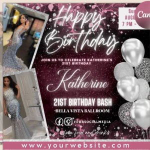 Birthday flyer, custom editable templates, instagram business canva flyer, print at home, instant download, diy template, birthday glam