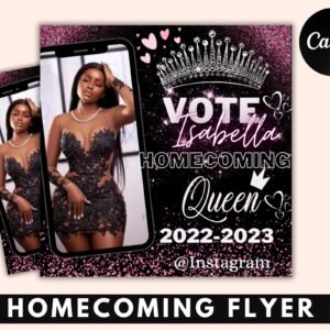 Vote homecoming queen flyer, homecoming flyer, campaign flyer, class campaign flyer, election flyer prom queen flyer | diy editable template