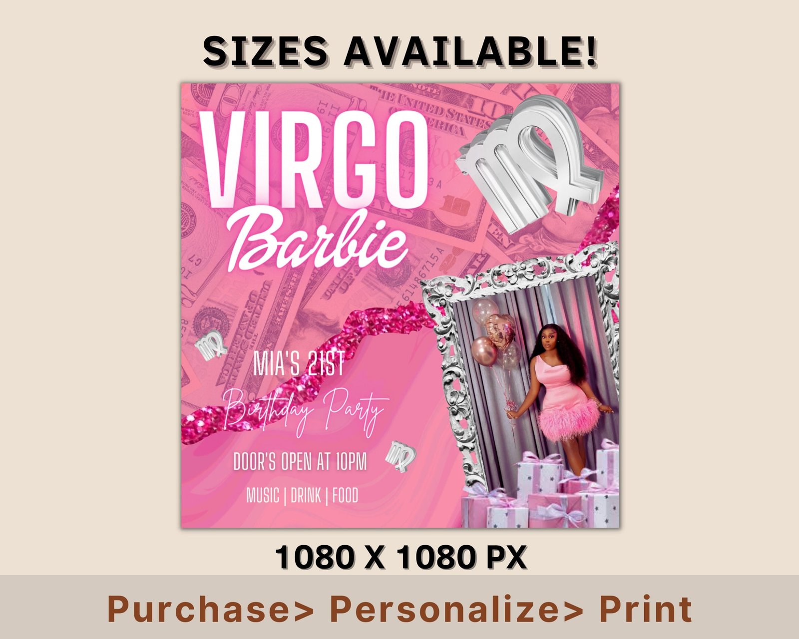 Editable Virgo Birthday Flyer, Birthday Template, Birthday Girl, Pink Birthday Flyer, Virgo Season, Party Flyer, Celebration Flyer - Image 2