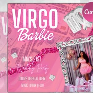 Virgo birthday flyer, birthday template, birthday girl, party flyer, celebration flyer, birthday event, birthday invite,canva flyer template