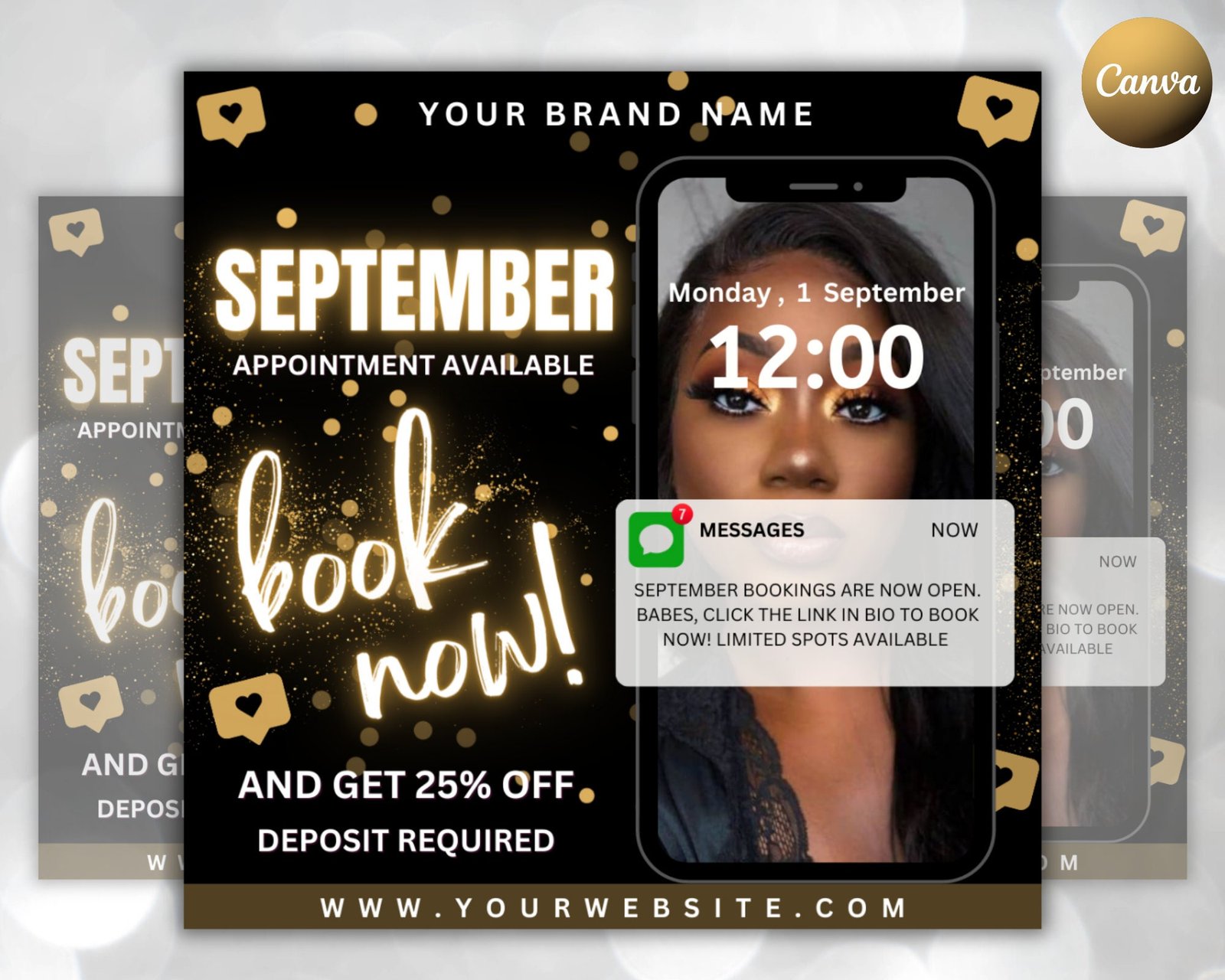 Editable september booking flyer, diy hair lash makeup nail appointments available flyer template, social media flyer, book now flyer