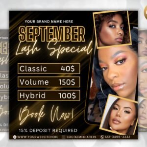 September bookings flyers, september lash special flyer, lash flyer, editable booking flyer template, social media flyer, book now flyer