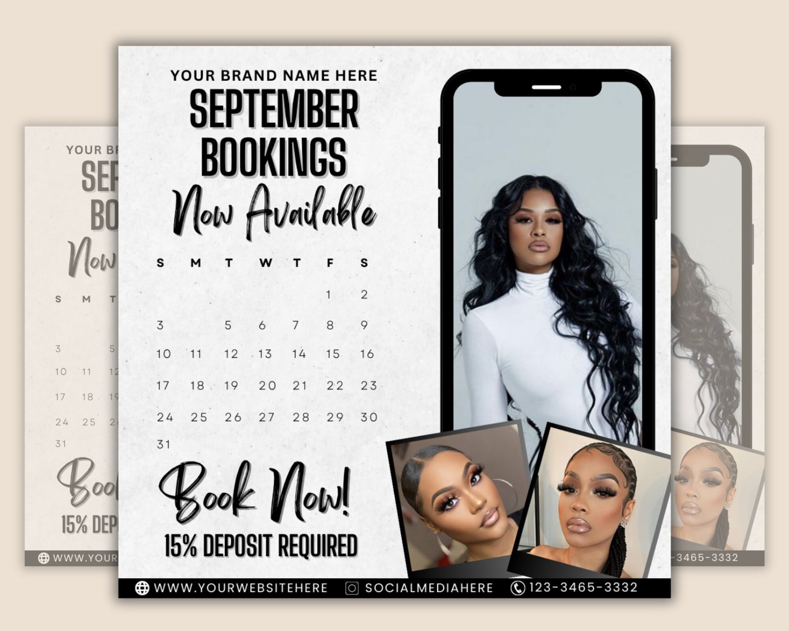 September Booking Flyer, Calendar Flyer, DIY Hair Lash Makeup Nail Appointments Available Flyer Template, Social Media Flyer, Book Now Flyer - Image 2