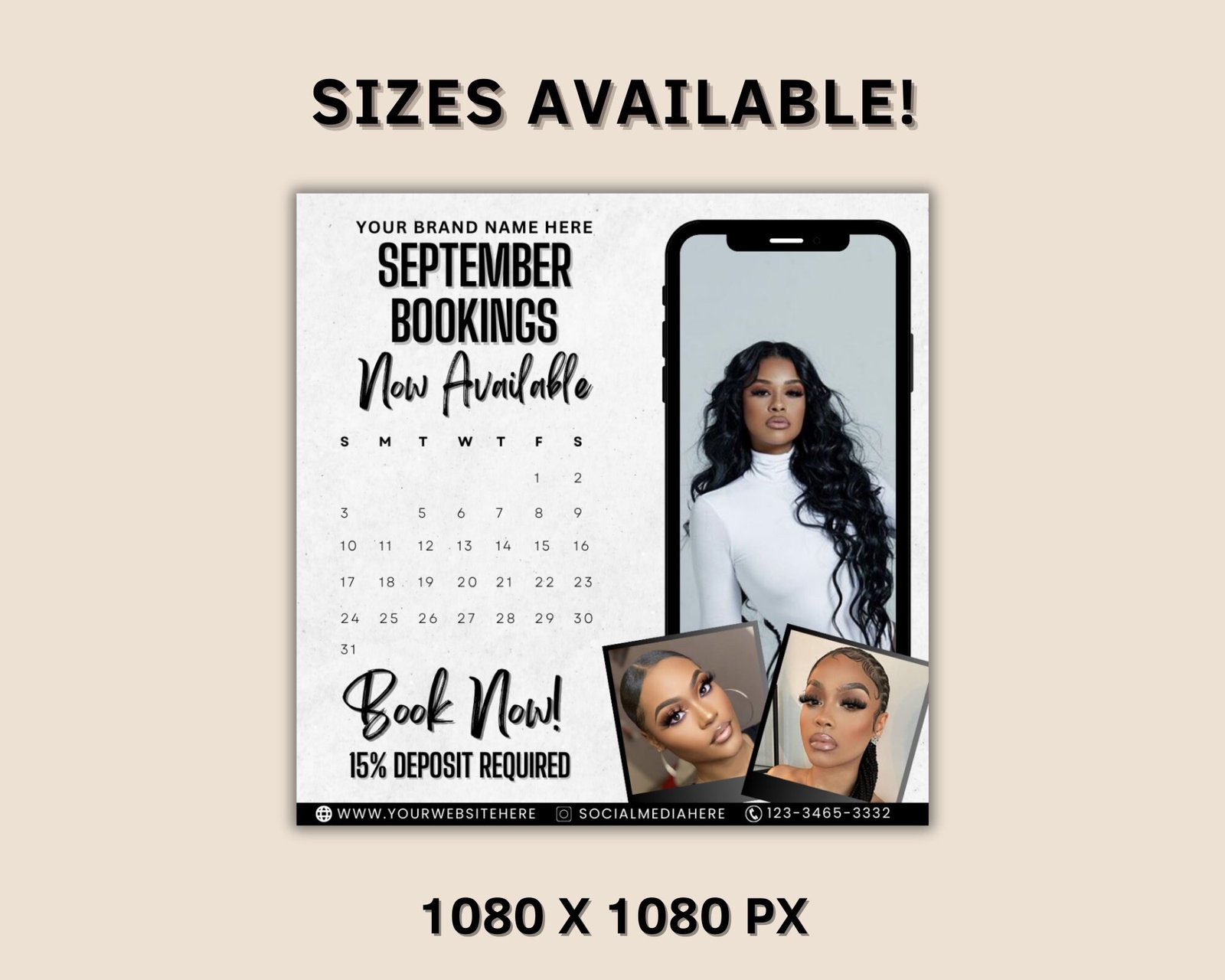 September Booking Flyer, Calendar Flyer, DIY Hair Lash Makeup Nail Appointments Available Flyer Template, Social Media Flyer, Book Now Flyer - Image 3