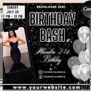 Birthday Flyer, Birthday Girl, Birthday Template, DIY Golden Goddess Bday Social Media Instagram Invitation. Hair Lash Nails  Canva Flyer