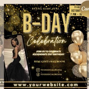 Birthday celebration flyer platinum template | diy bday invitation rsvp boutique hair lash nails social media instagram editable canva flyer