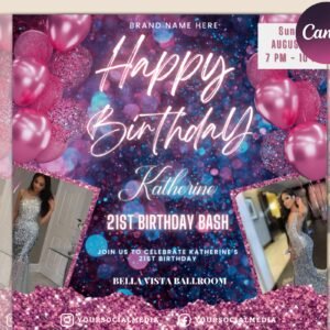 Happy Birthday Flyer, Editable Birthday Flyer, Birthday Girl Invitation, Birthday Invite Template, Birthday Party, Birthday Dinner