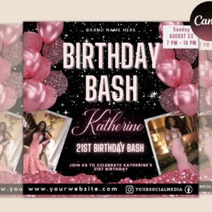 Editable birthday flyer, birthday girl invitation, birthday flyer girl, happy birthday flyer, birthday party invitation, party invitation