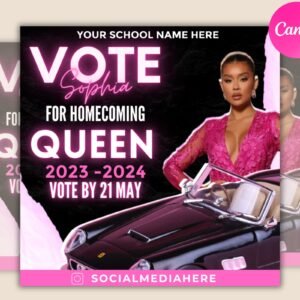 Homecoming flyer, vote homecoming queen flyer, campaign flyer, class campaign flyer, prom queen flyer, election flyer, canva templates