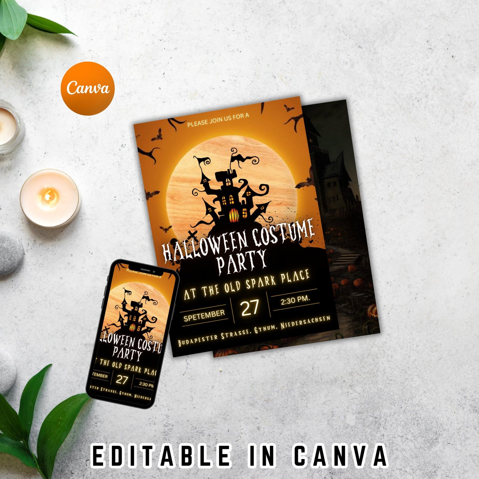 Haunted house halloween costume party invitation, spooky halloween party invite, editable haunted house halloween birthday invitation