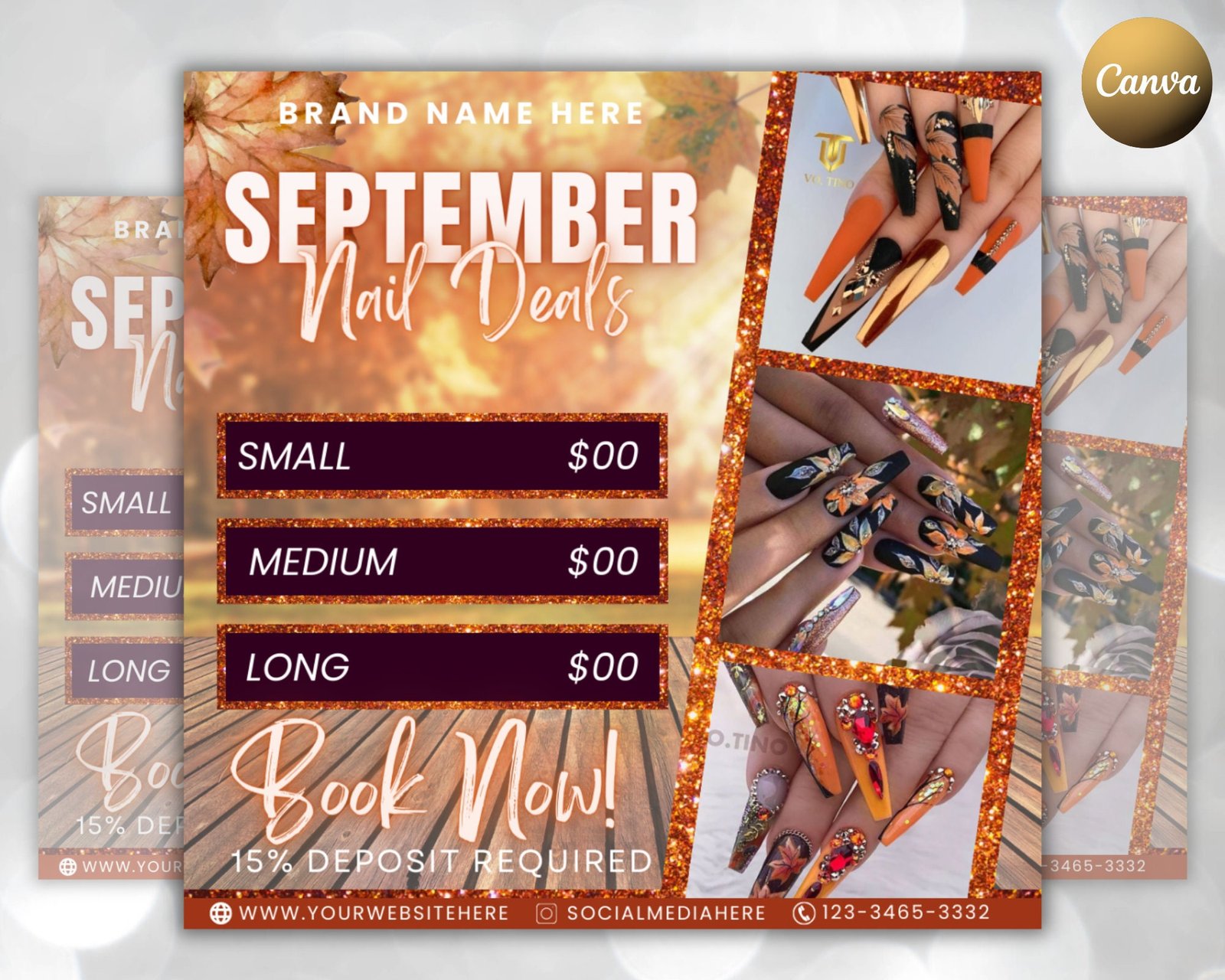 Editable september fall flyer, nail deals available, appointment flyer, canva template, beauty, nails, social media flyer, book now flyer