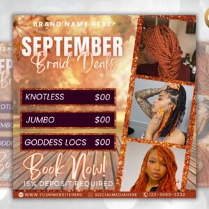 September fall flyer, braid special deals, appointment flyer, canva template, braids flyer, social media flyer, book now flyer