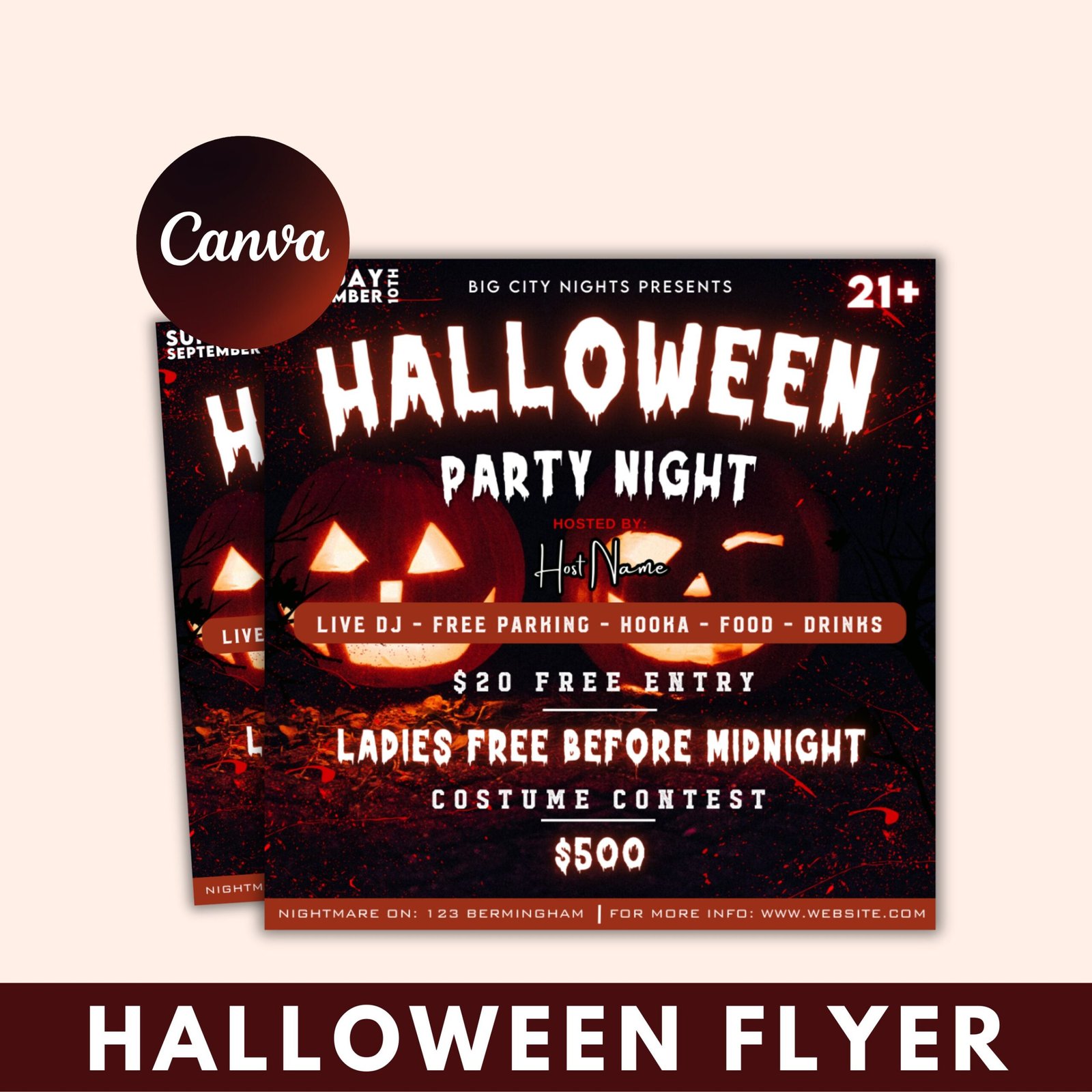 Halloween flyer, editable halloween party, diy flyer template design, sale flyer, hair flyer, fall sale flyer, pink flyer, scary flyer