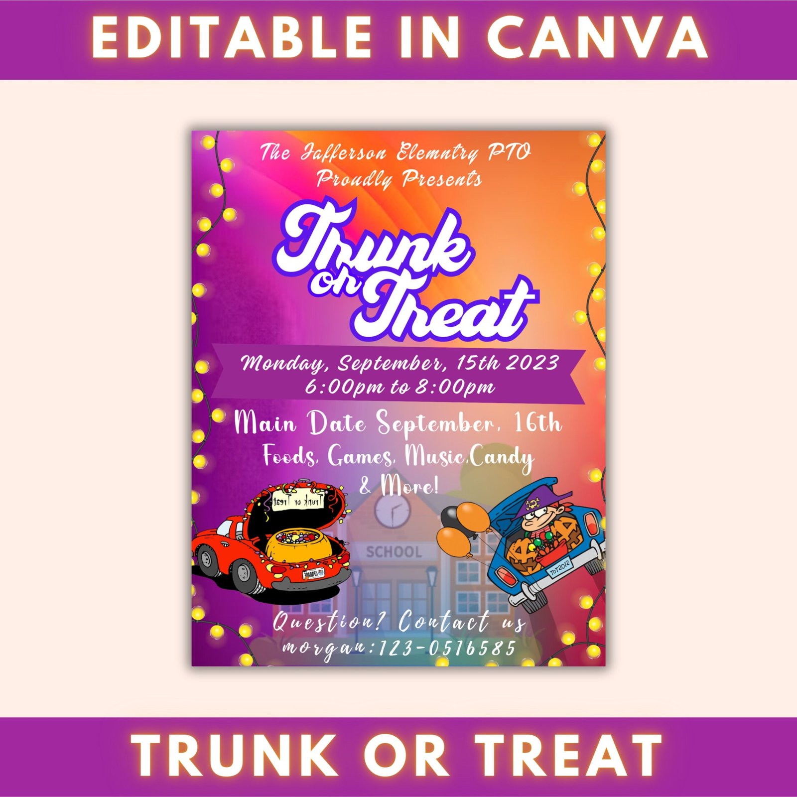 EDITABLE Trunk or Treat, Halloween Flyer, Trunk or Treat Invitation Printable Halloween Invitation, Community Event, Halloween Party Invite