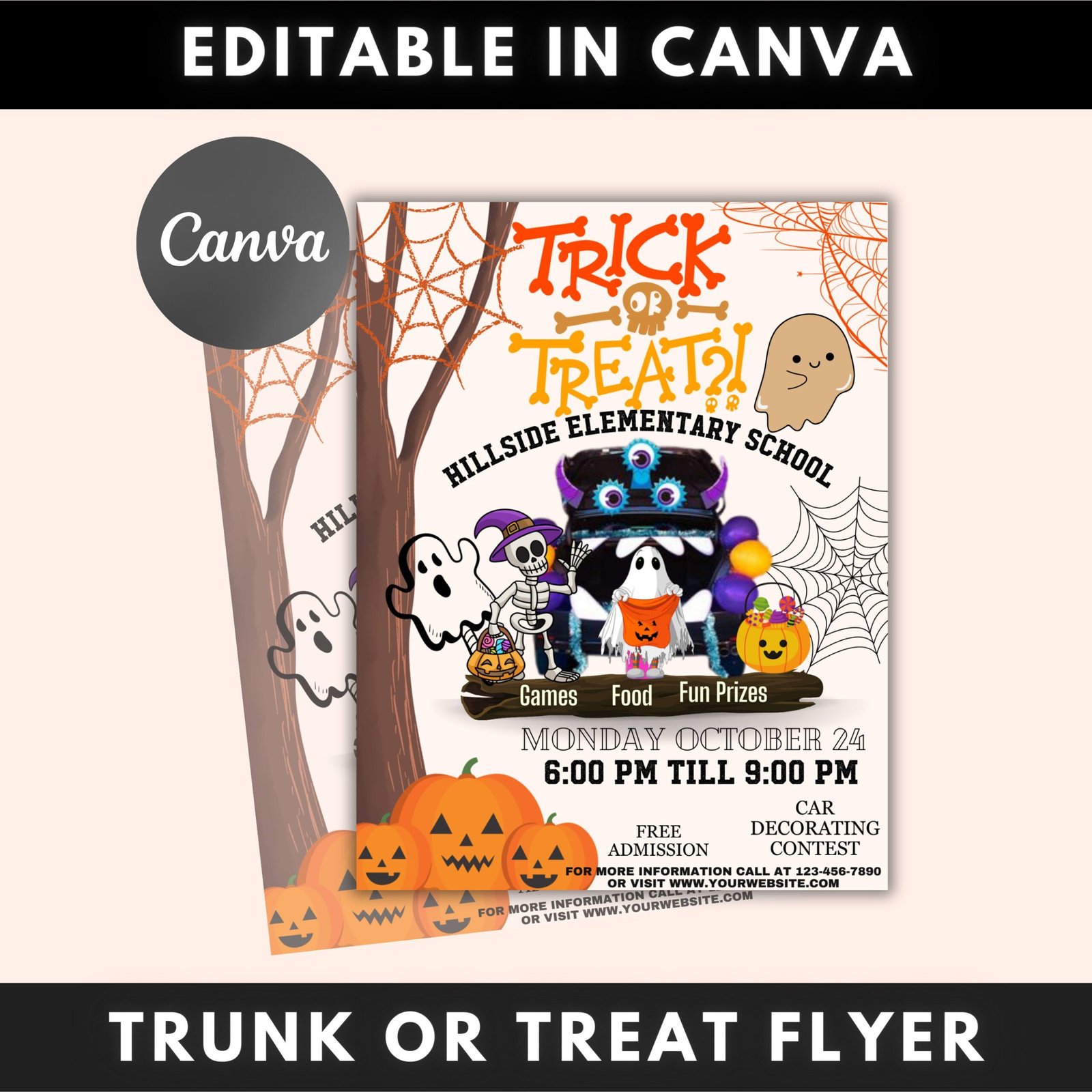 Editable trunk or treat, halloween flyer, trunk or treat invitation printable halloween invitation, community event, halloween party invite