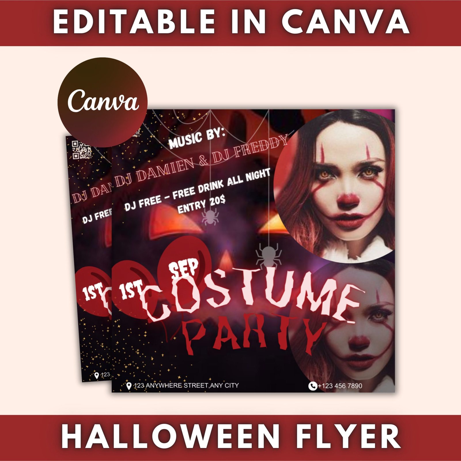 Halloween flyer, editable halloween party, diy flyer template design, sale flyer, hair flyer, fall sale flyer, pink flyer, scary flyer