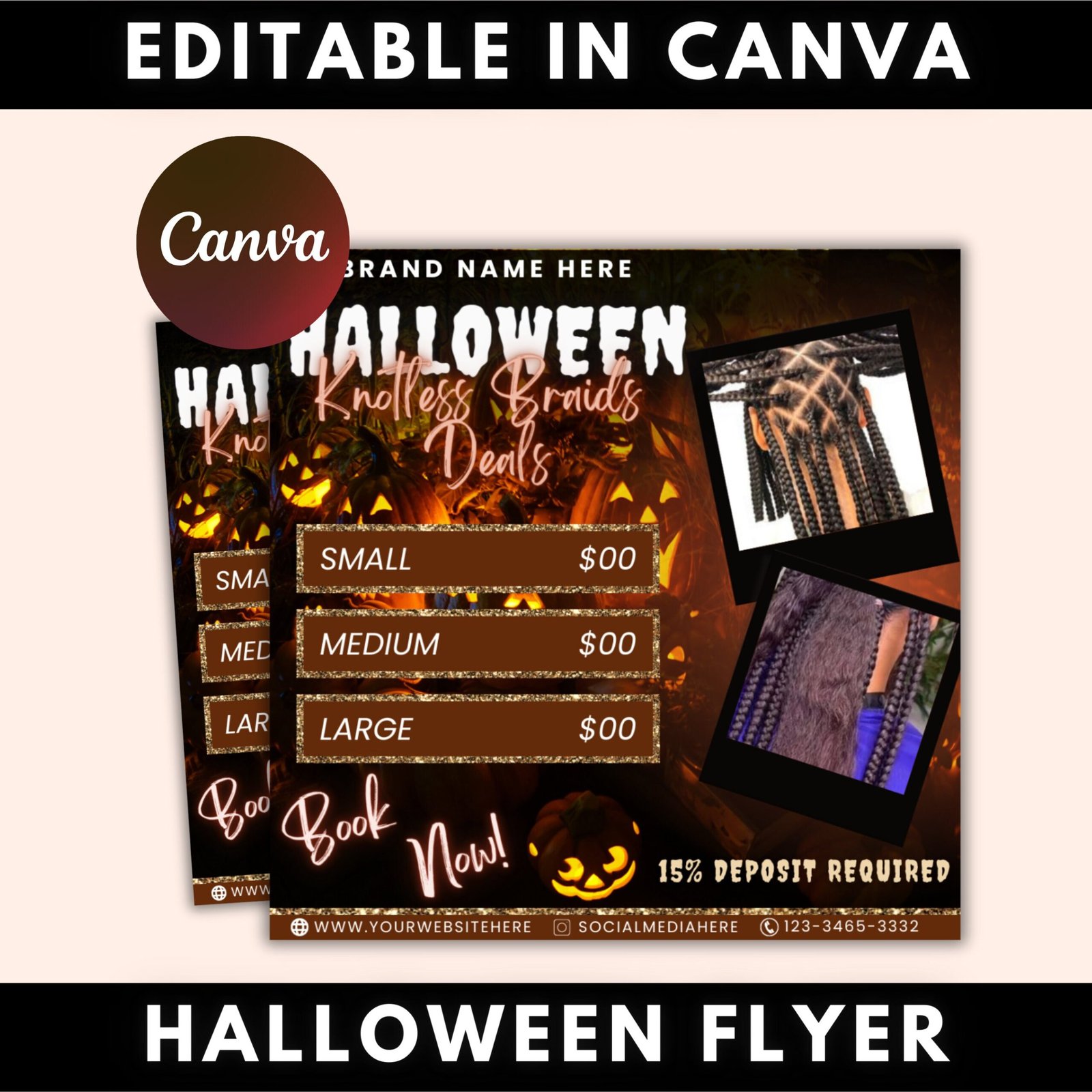 Halloween knotless braid deals flyer, booking flyer, braids flyer, halloween flyer, beauty flyer, social media flyer, canva flyer template