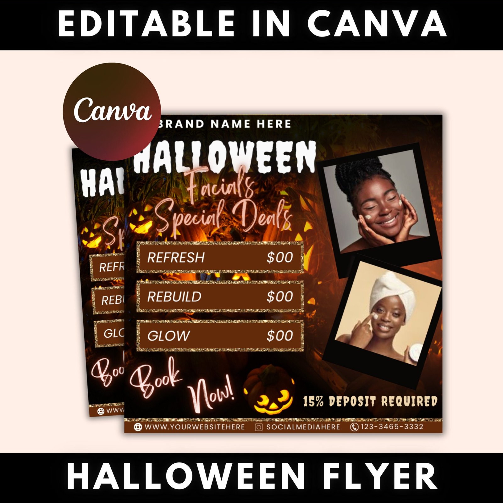 Halloween booking flyer, facial flyer, booking flyer, diy flyer design, halloween flyer, social media flyer, canva flyer template