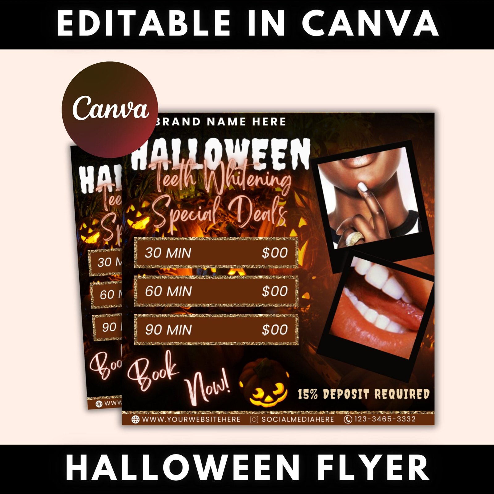 Halloween Booking Flyer, Teeth Whitening Flyer, Booking Flyer, DIY Flyer Design, Halloween Flyer, Social Media Flyer, Canva Flyer Template