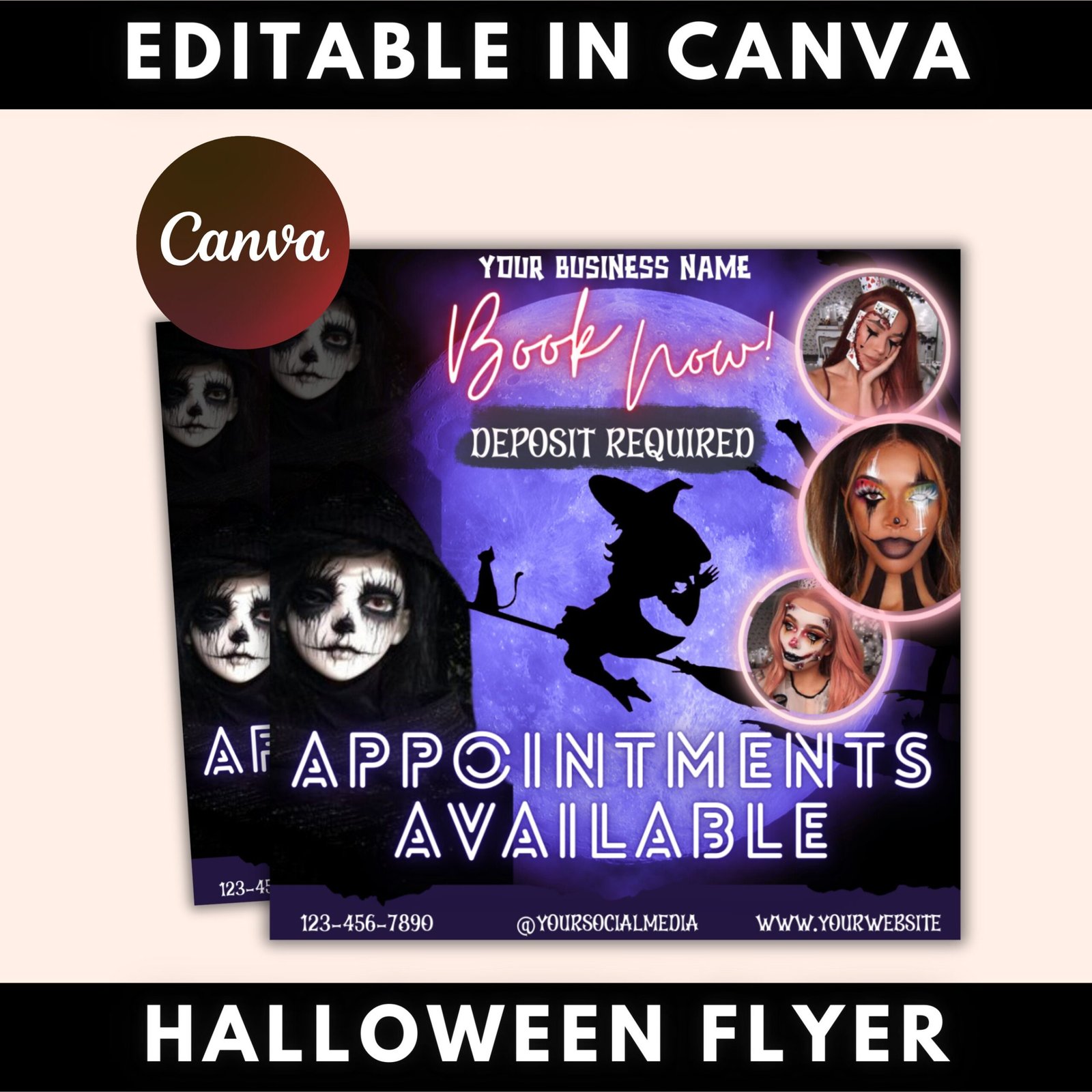 Halloween booking flyer, appointment flyer, book now flyer, halloween flyer, beauty flyer, social media flyer, canva flyer template