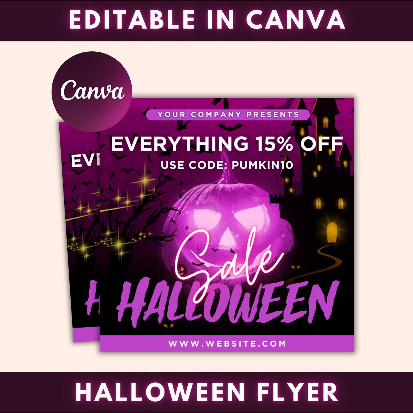Halloween flyer, editable halloween party, diy flyer template design, sale flyer, hair flyer, fall sale flyer, pink flyer, scary flyer
