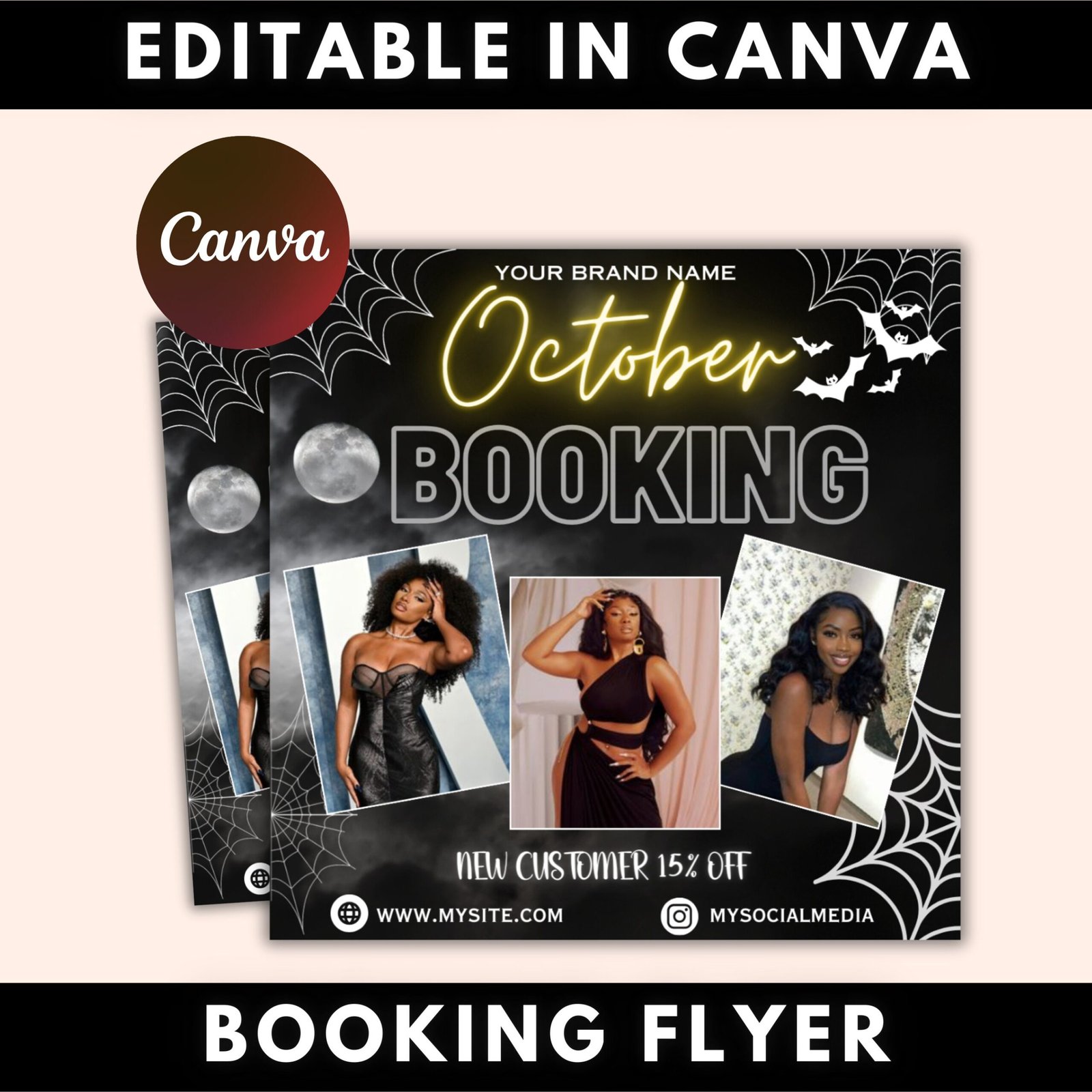 October booking flyer, appointment flyer, book now flyer, halloween flyer, beauty flyer, social media flyer, canva flyer template