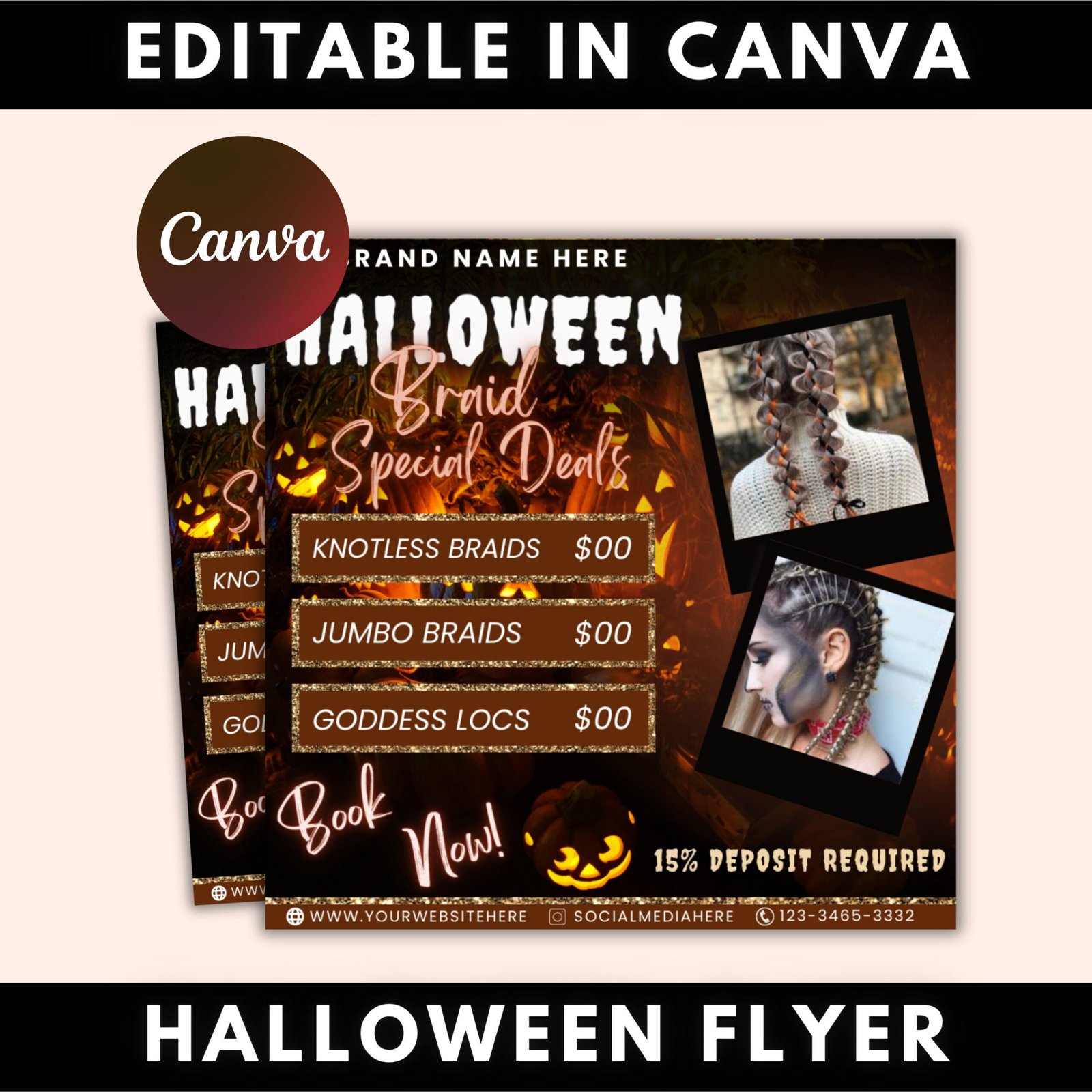 Halloween booking flyer, hair braiding, knotless braids flyer, halloween flyer, booking flyer, social media flyer, canva flyer template