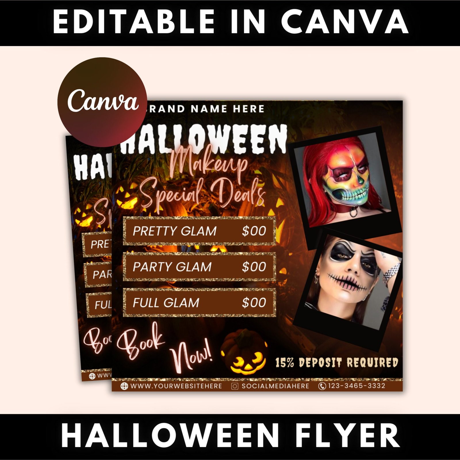 Halloween booking flyer, makeup flyer, halloween flyer, beauty flyer, appointment flyer, social media flyer, canva flyer template