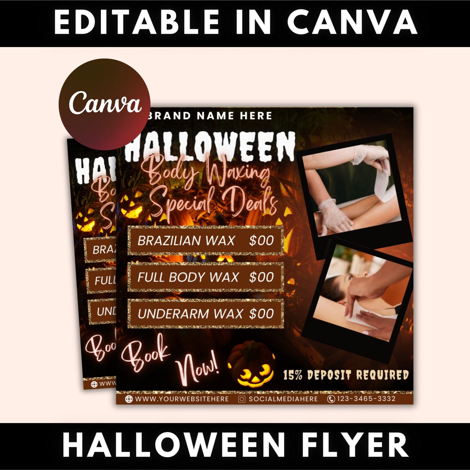 Halloween booking flyer, body waxing flyer, booking flyer, diy flyer design, halloween flyer, social media flyer, canva flyer template