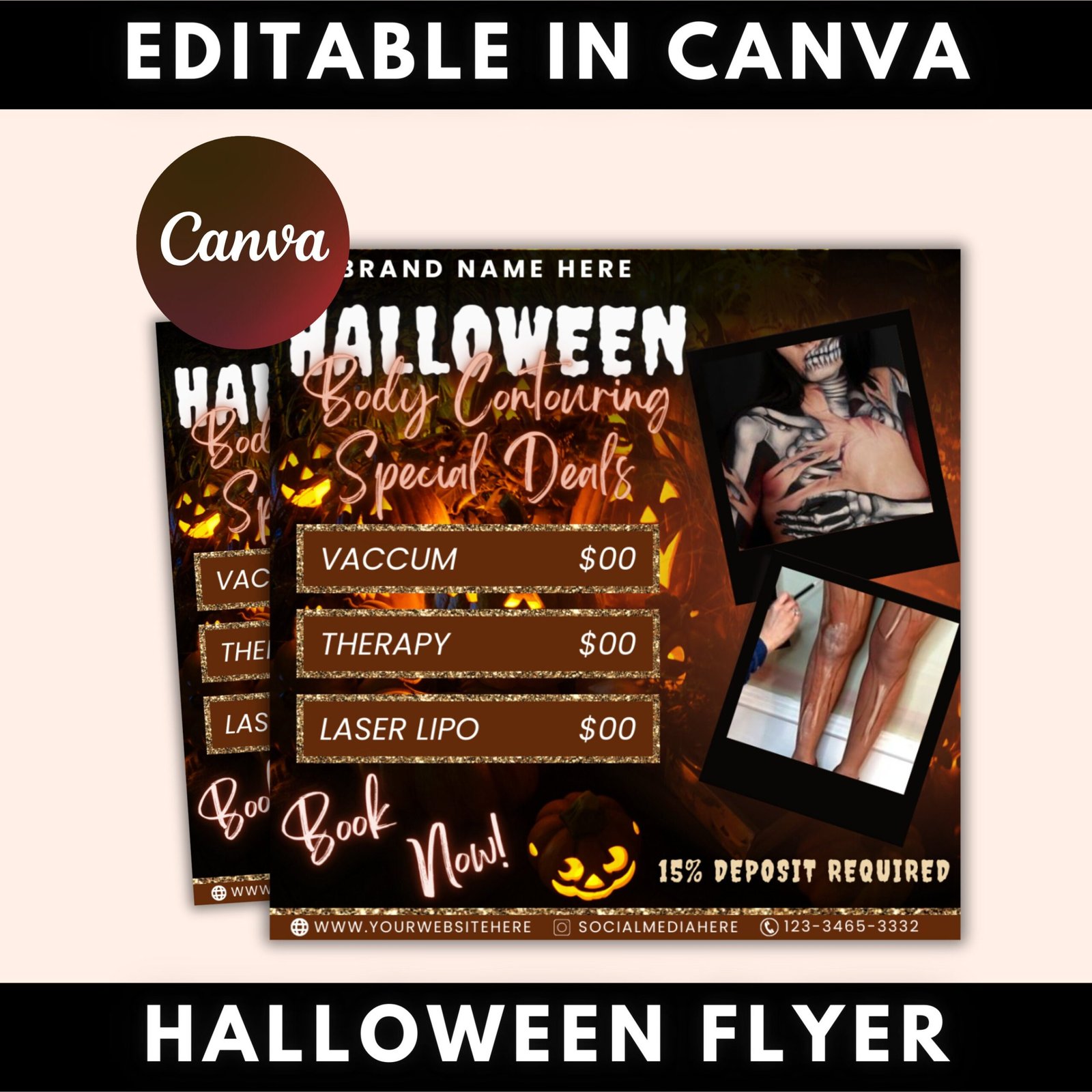 Halloween booking flyer, body contouring flyer, booking flyer, diy flyer design, halloween flyer, social media flyer, canva flyer template