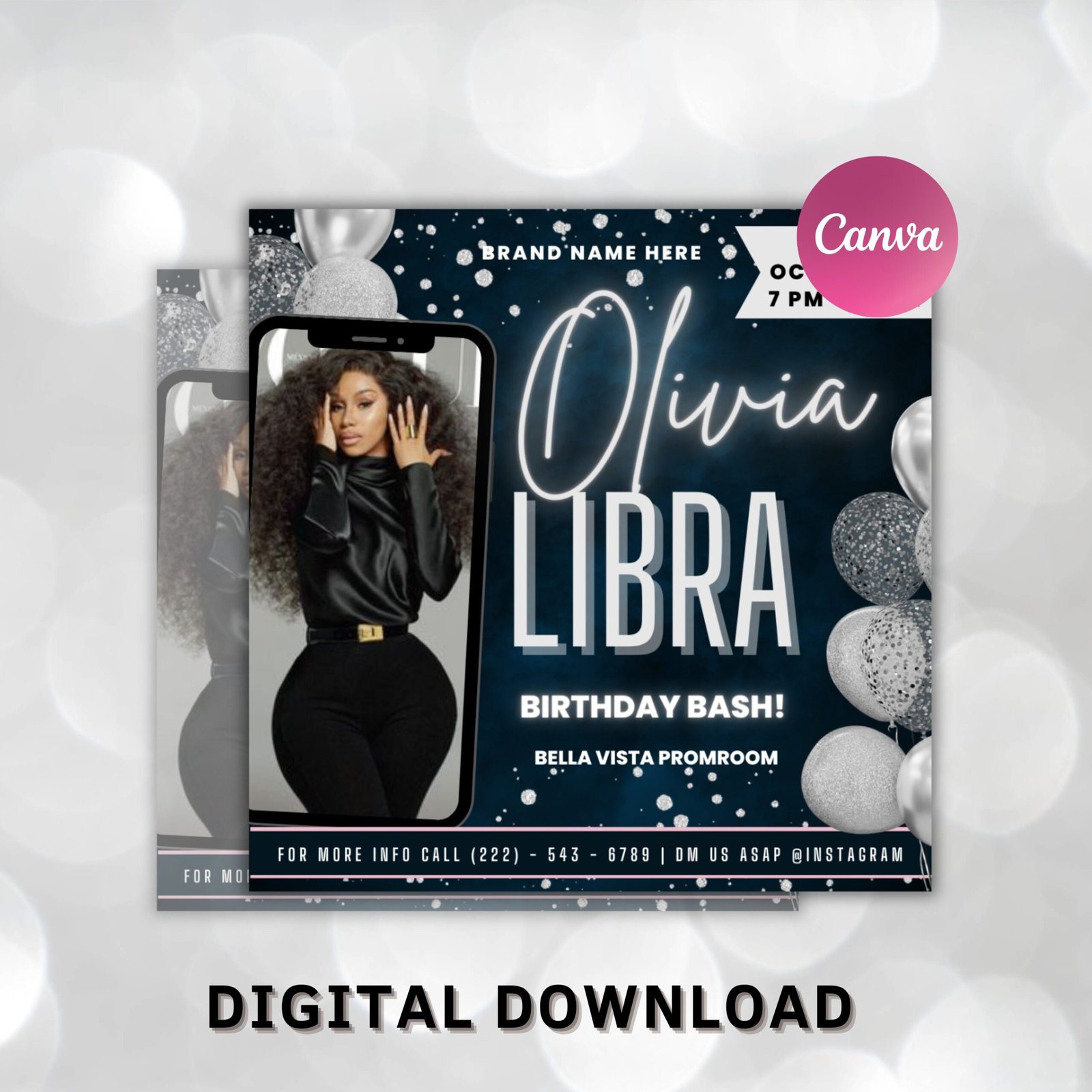 Libra birthday flyer, birthday template, birthday girl, party flyer, celebration flyer, birthday event, birthday invite,canva flyer template