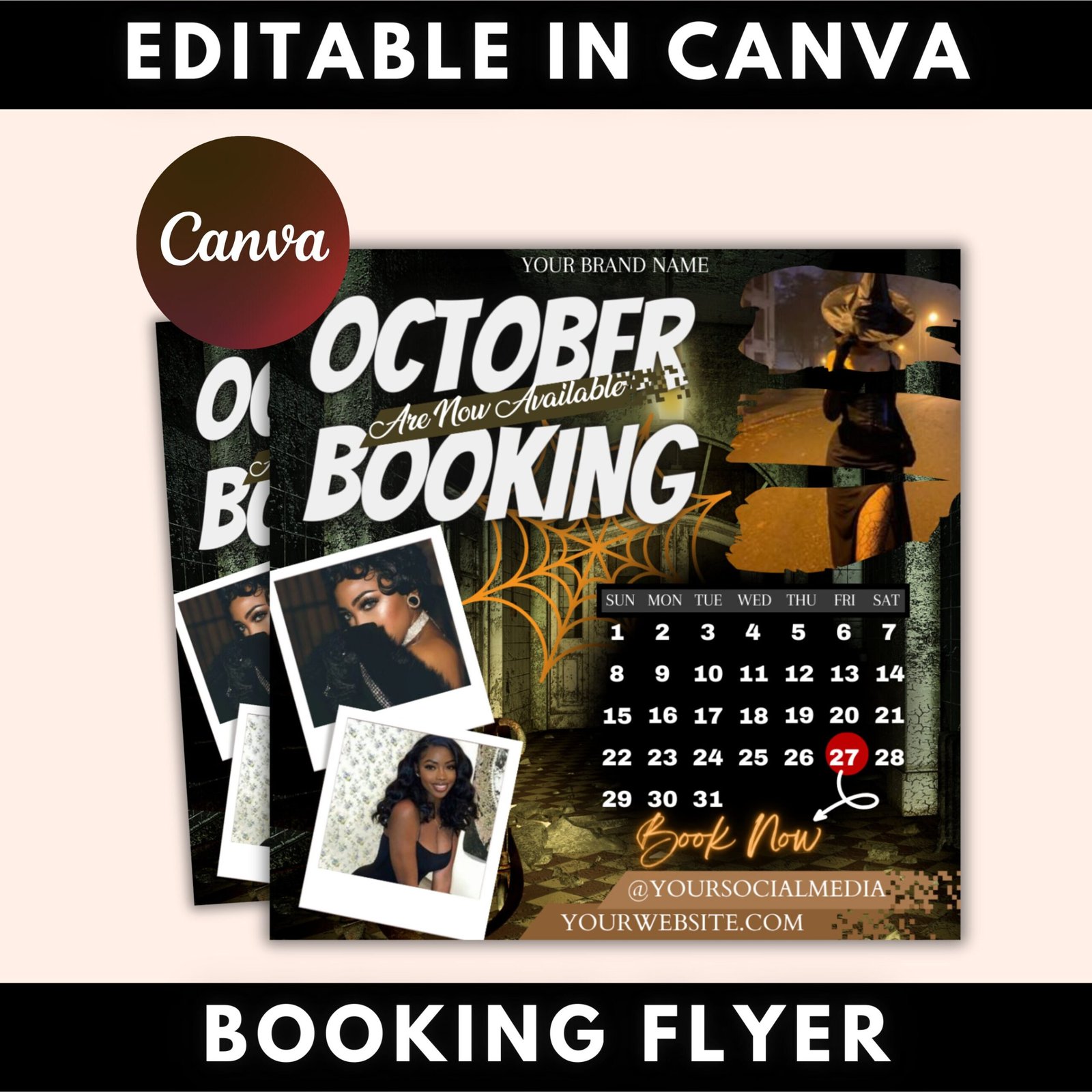 October calendar booking flyer, appointment flyer, book now flyer, halloween flyer, beauty flyer, social media flyer, canva flyer template