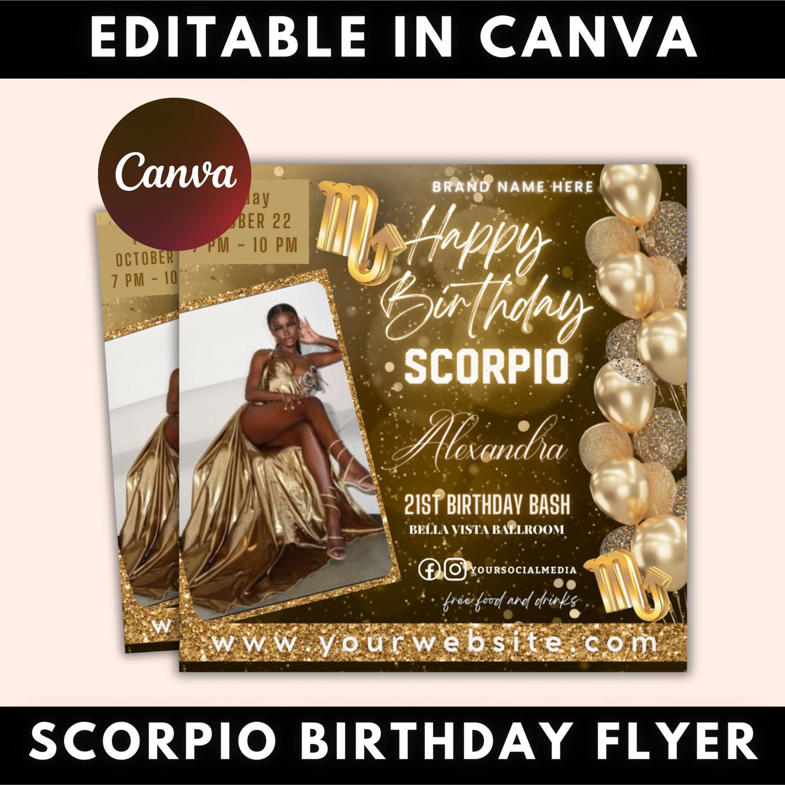 Scorpio Birthday Flyer, Scorpio Birthday Invitation, Birthday Flyer, Scorpio Bash Flyer, Scorpio Season, Birthday Flyer Template For Woman