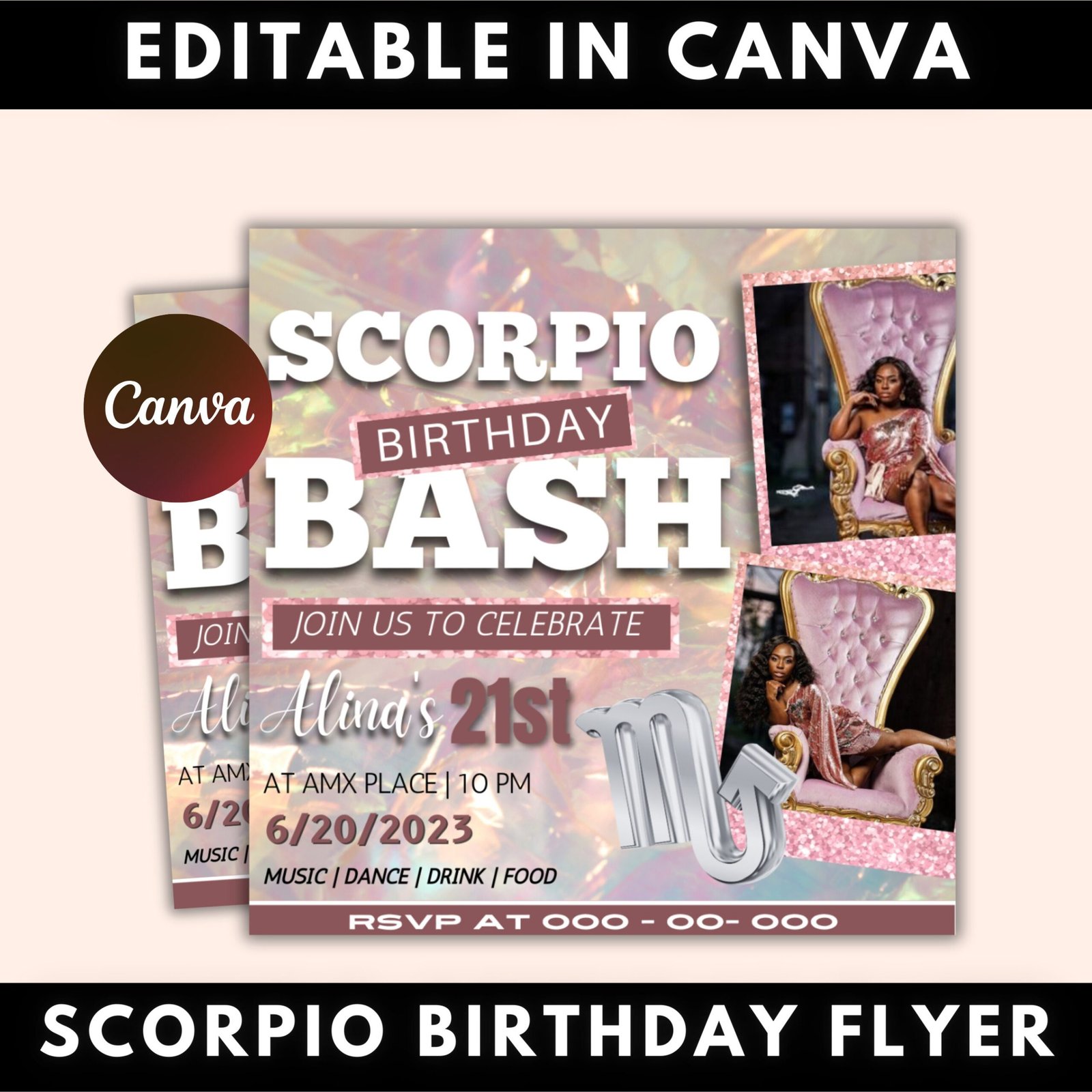 Scorpio birthday flyer, scorpio birthday invitation, birthday flyer, scorpio bash flyer, scorpio season, birthday flyer template for woman