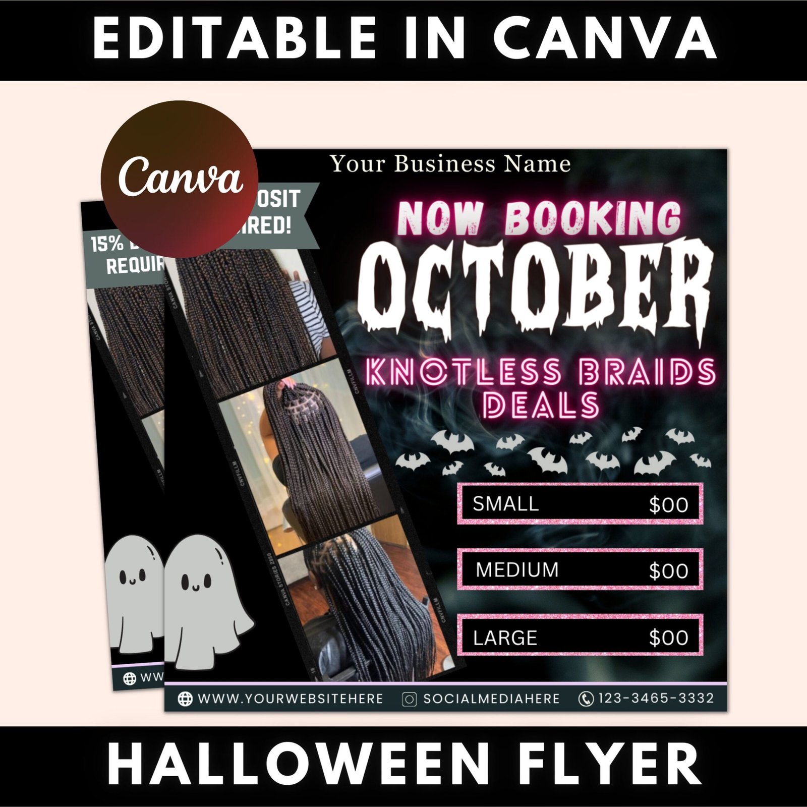 October Knotless Braid Deals Flyer, Booking Flyer, Braids Flyer, Halloween Flyer, Beauty Flyer, Social Media Flyer, Canva Flyer Template