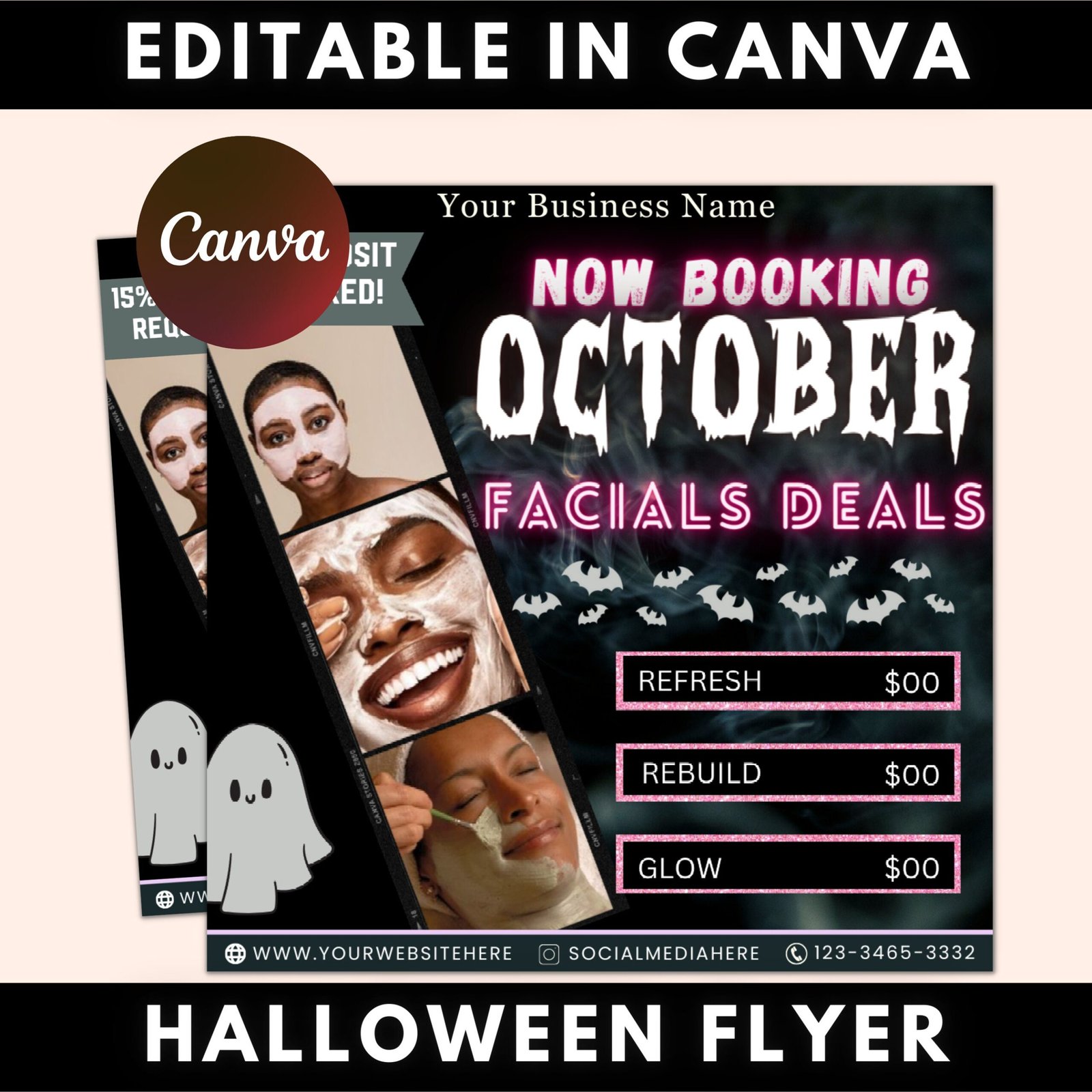 October Booking Flyer, Facial Flyer, Booking Flyer, DIY Flyer Design, Halloween Flyer, Social Media Flyer, Canva Flyer Template