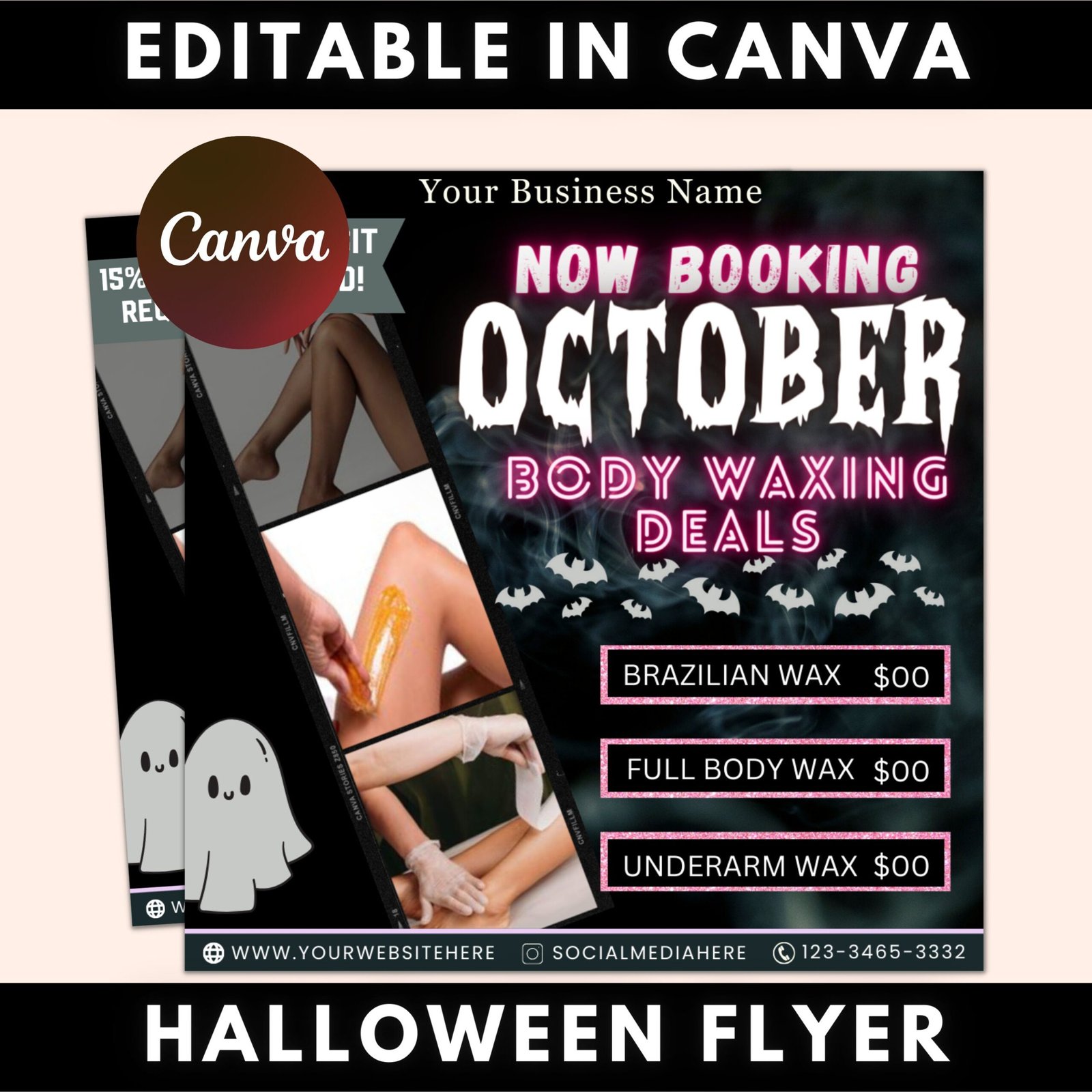 October Booking Flyer, Body Waxing Flyer, Booking Flyer, DIY Flyer Design, Halloween Flyer, Social Media Flyer, Canva Flyer Template