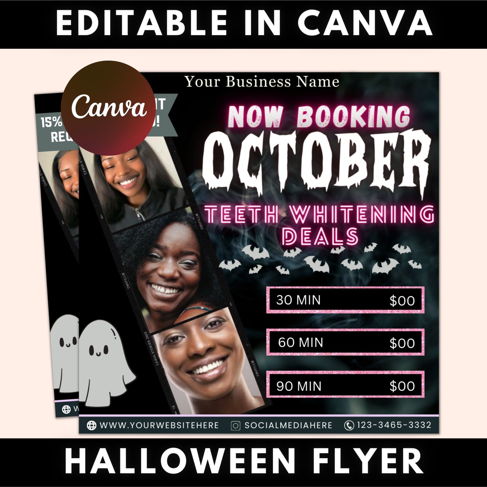 October Booking Flyer, Teeth Whitening Flyer, Booking Flyer, DIY Flyer Design, Halloween Flyer, Social Media Flyer, Canva Flyer Template