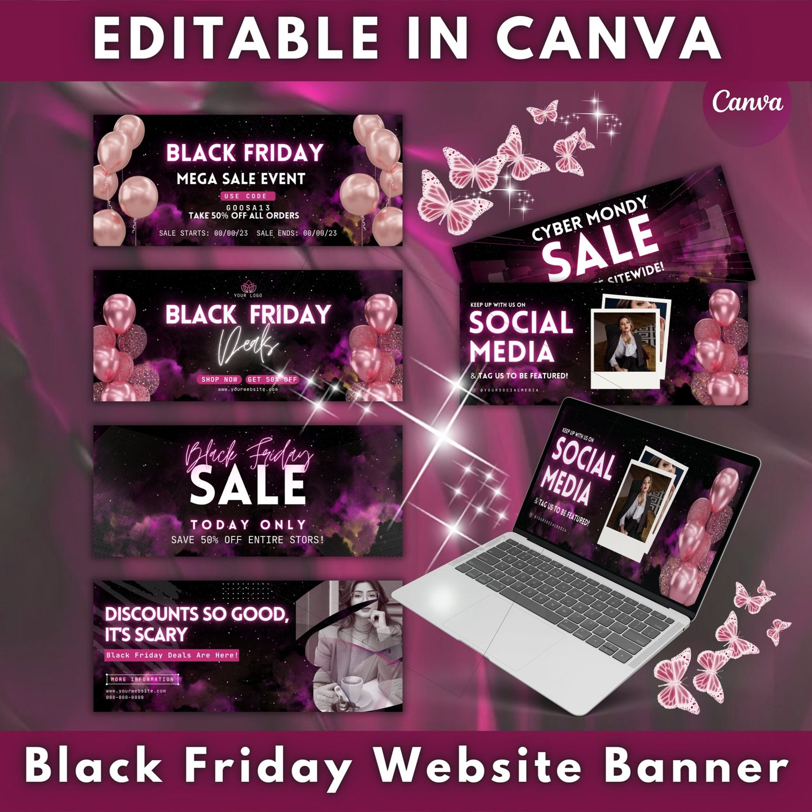Black Friday Web Banner, Shopify Banner, Black Friday Business Banner, Website Banner, Pre-made Website Design, Web Banner Canva Template