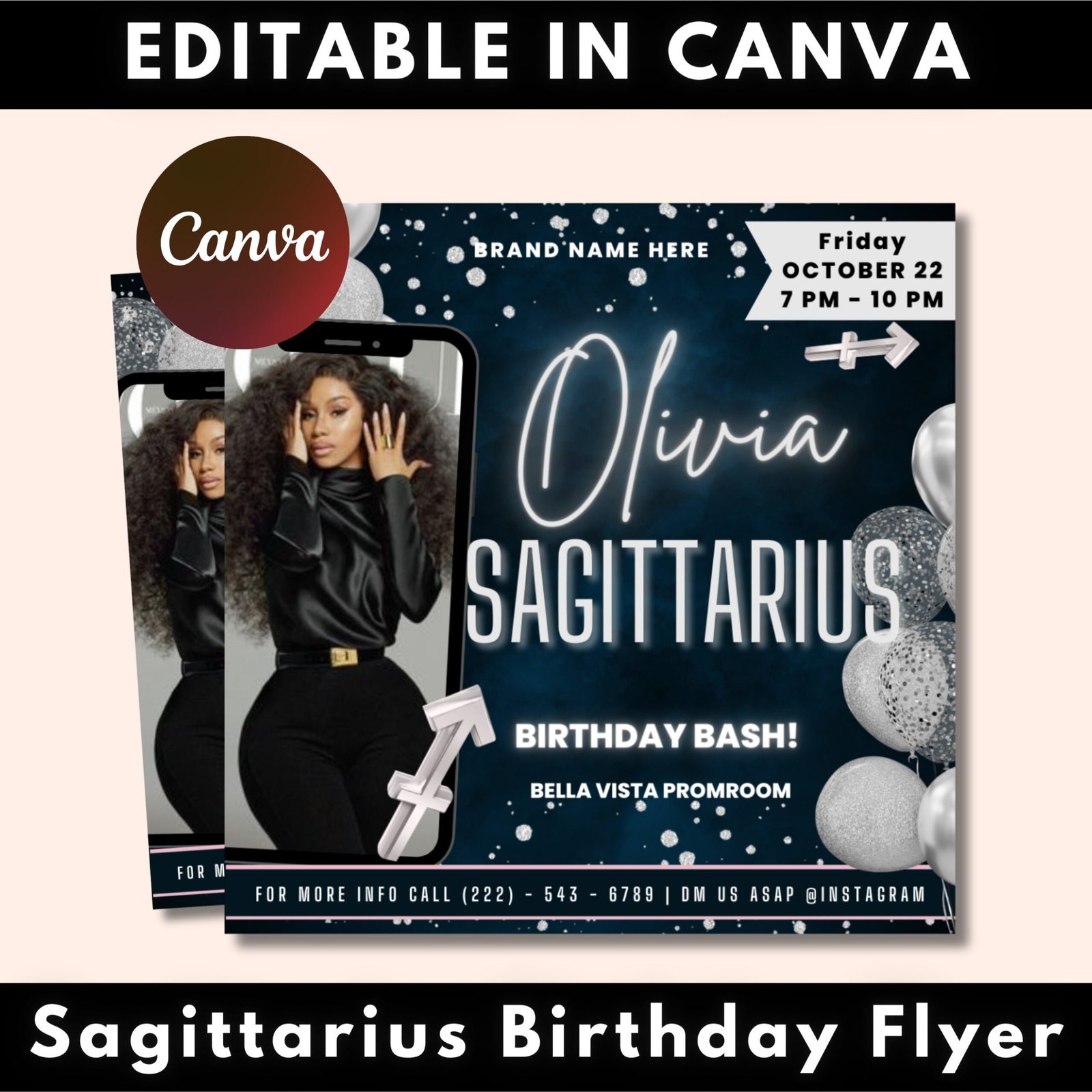Sagittarius Birthday Flyer, Sagittarius Birthday Invitation, Birthday Flyer, Sagittarius Bash Flyer, Birthday Flyer Template For Woman
