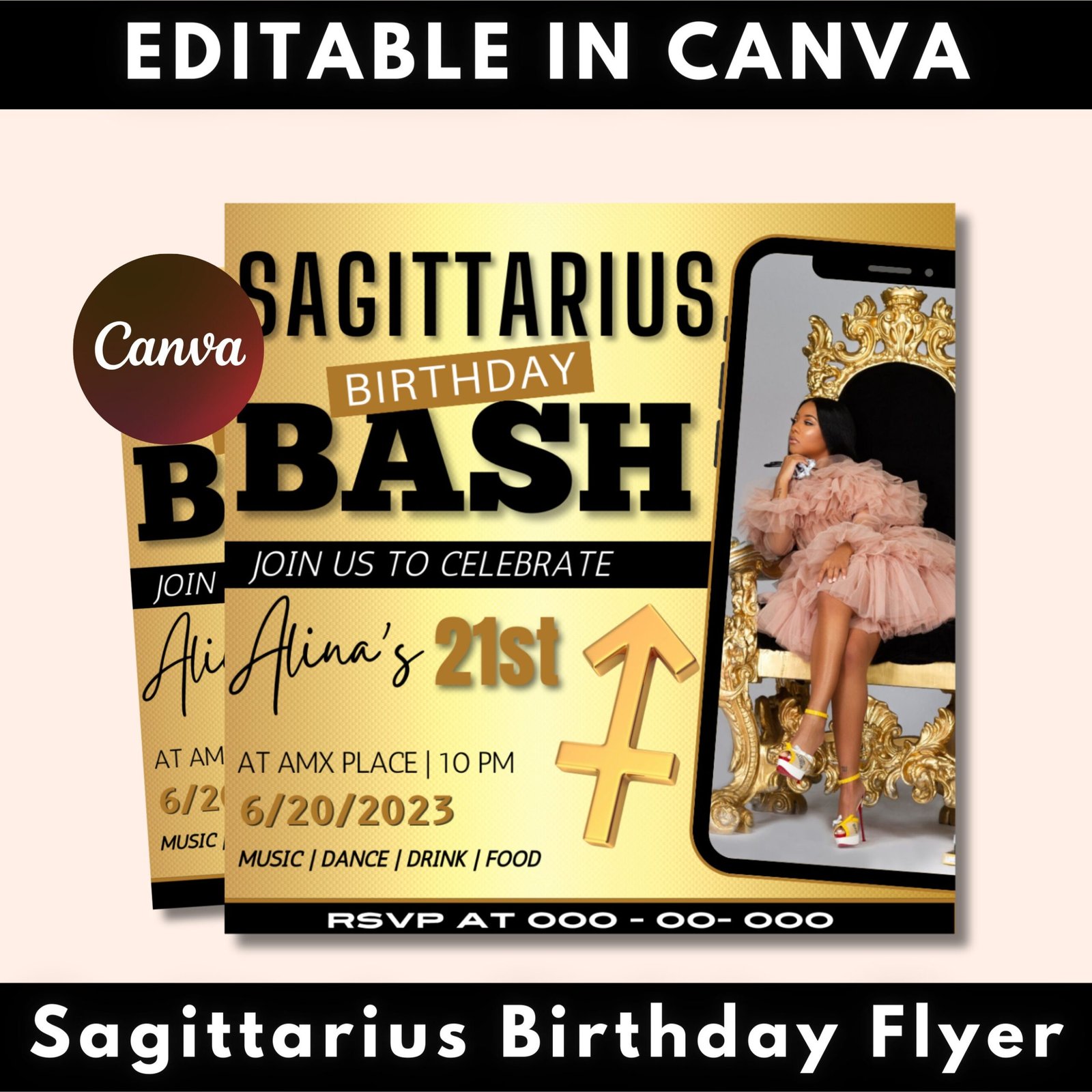 Sagittarius Birthday Flyer, Sagittarius Birthday Invitation, Birthday Flyer, Sagittarius Bash Flyer, Birthday Flyer Template For Woman