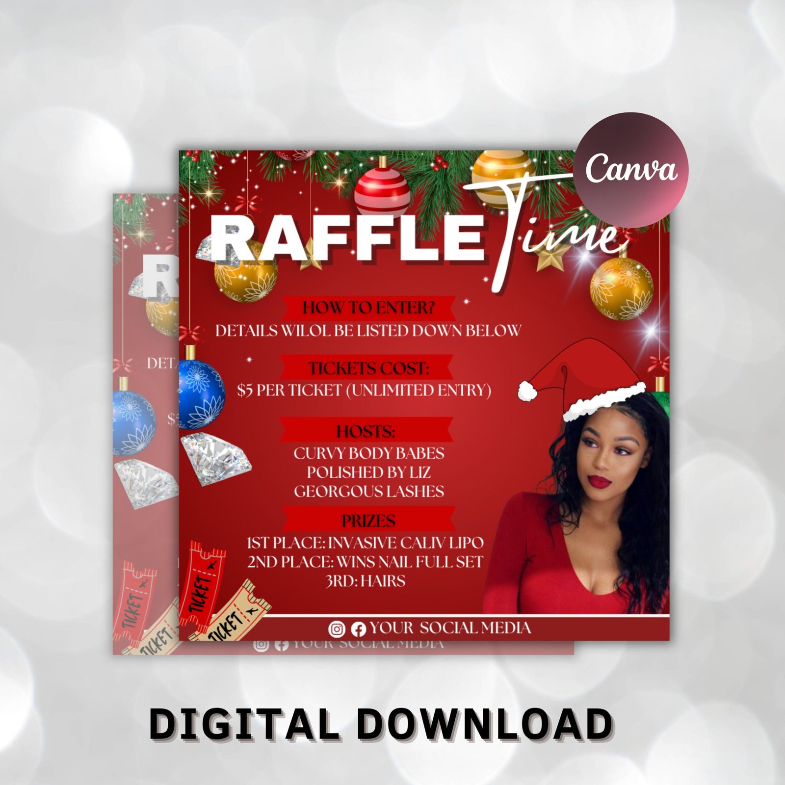 Christmas Raffle Flyer, Christmas Flyer, DIY Flyer Design Template, Giveaway Flyer, Social Media Flyer, Premade Business Flyer