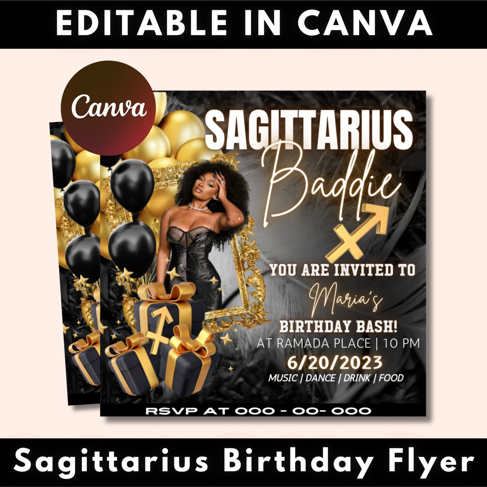 Sagittarius Birthday Flyer, Birthday Girl, Happy Birthday Flyer, Sagittarius Season, Sagittarius Party, Celebration Flyer, Canva Editable