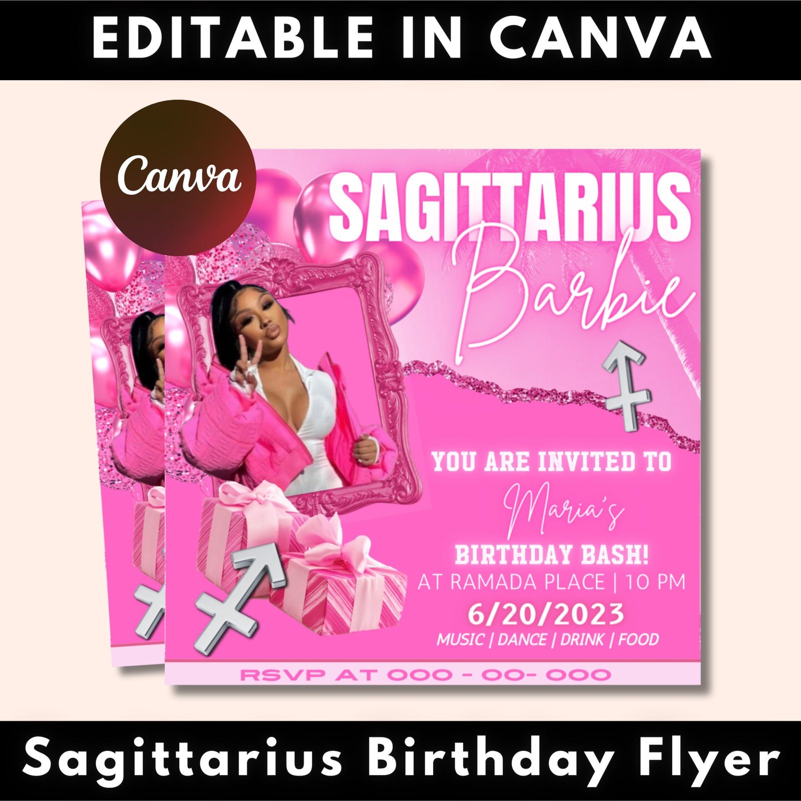 Sagittarius Birthday Flyer, Birthday Girl, Happy Birthday Flyer, Sagittarius Season, Sagittarius Party, Celebration Flyer, Canva Editable