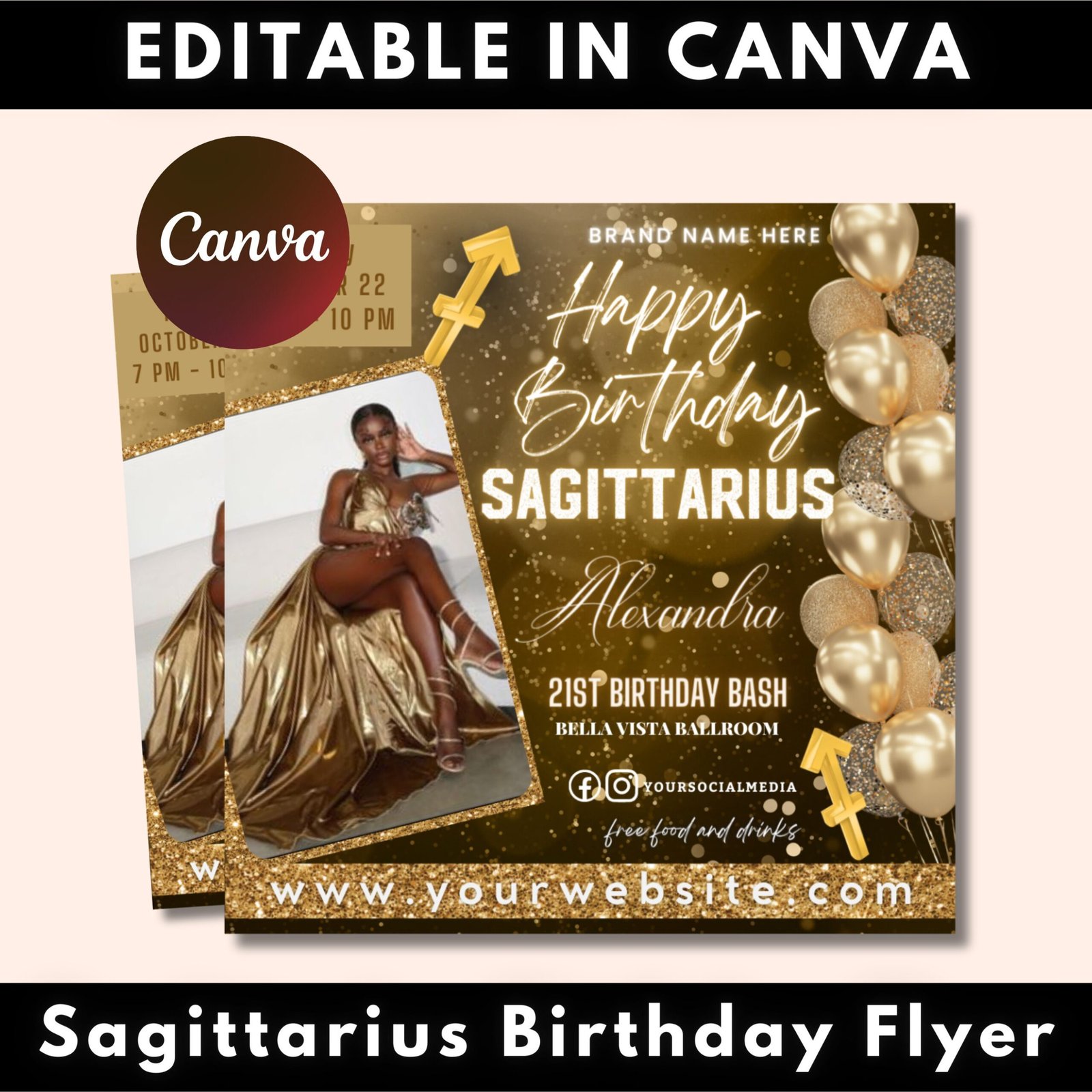 Sagittarius Birthday Flyer, Sagittarius Birthday Invitation, Birthday Flyer, Sagittarius Bash Flyer, Birthday Flyer Template For Woman