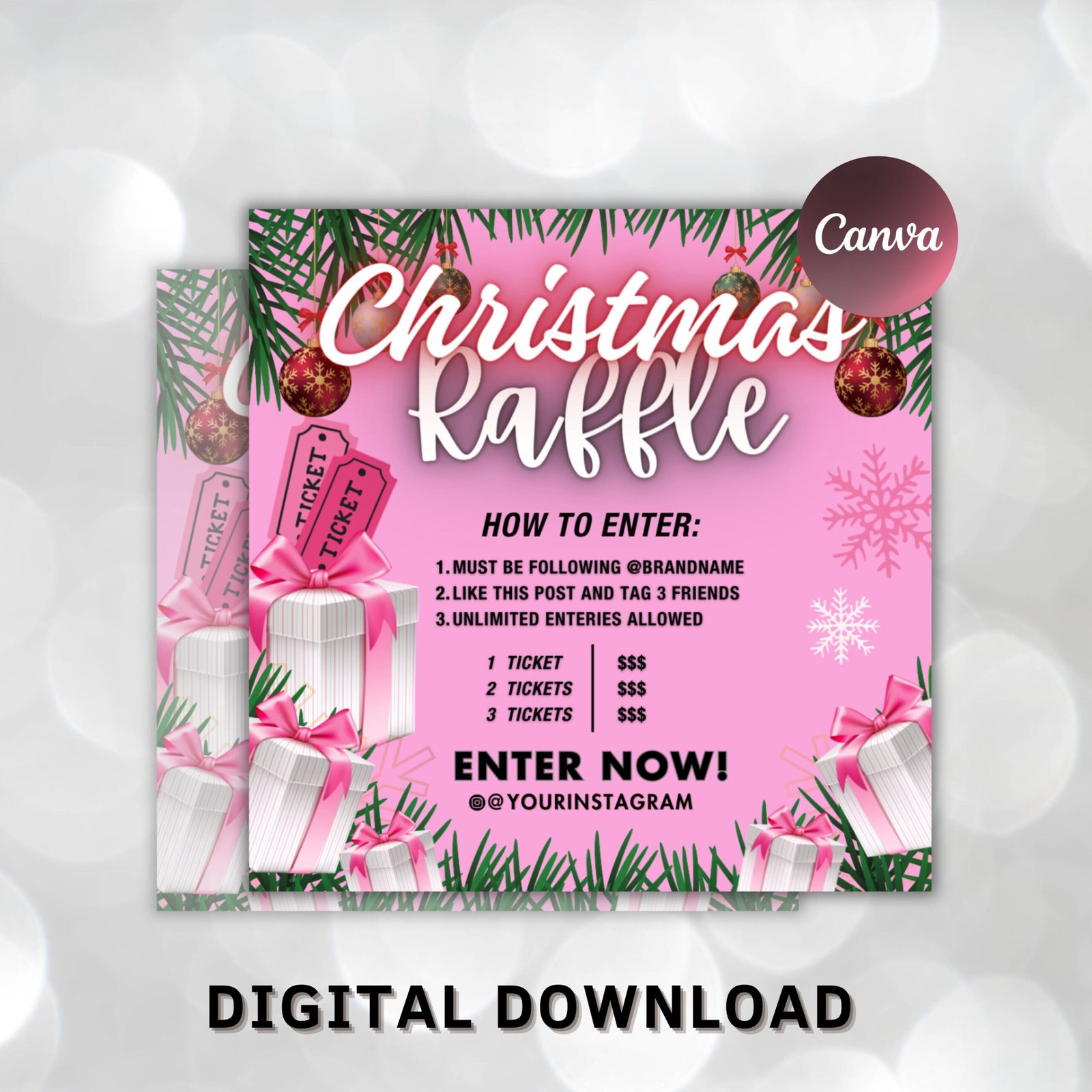 Christmas raffle flyer, christmas flyer, diy flyer design template, giveaway flyer, social media flyer, premade business flyer