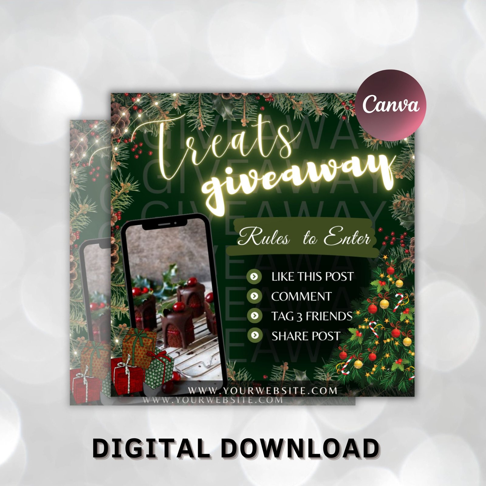 Christmas treats giveaway flyer, diy canva template, sweets and treats giveaway, social media giveaway post, instagram flyer, instagram post