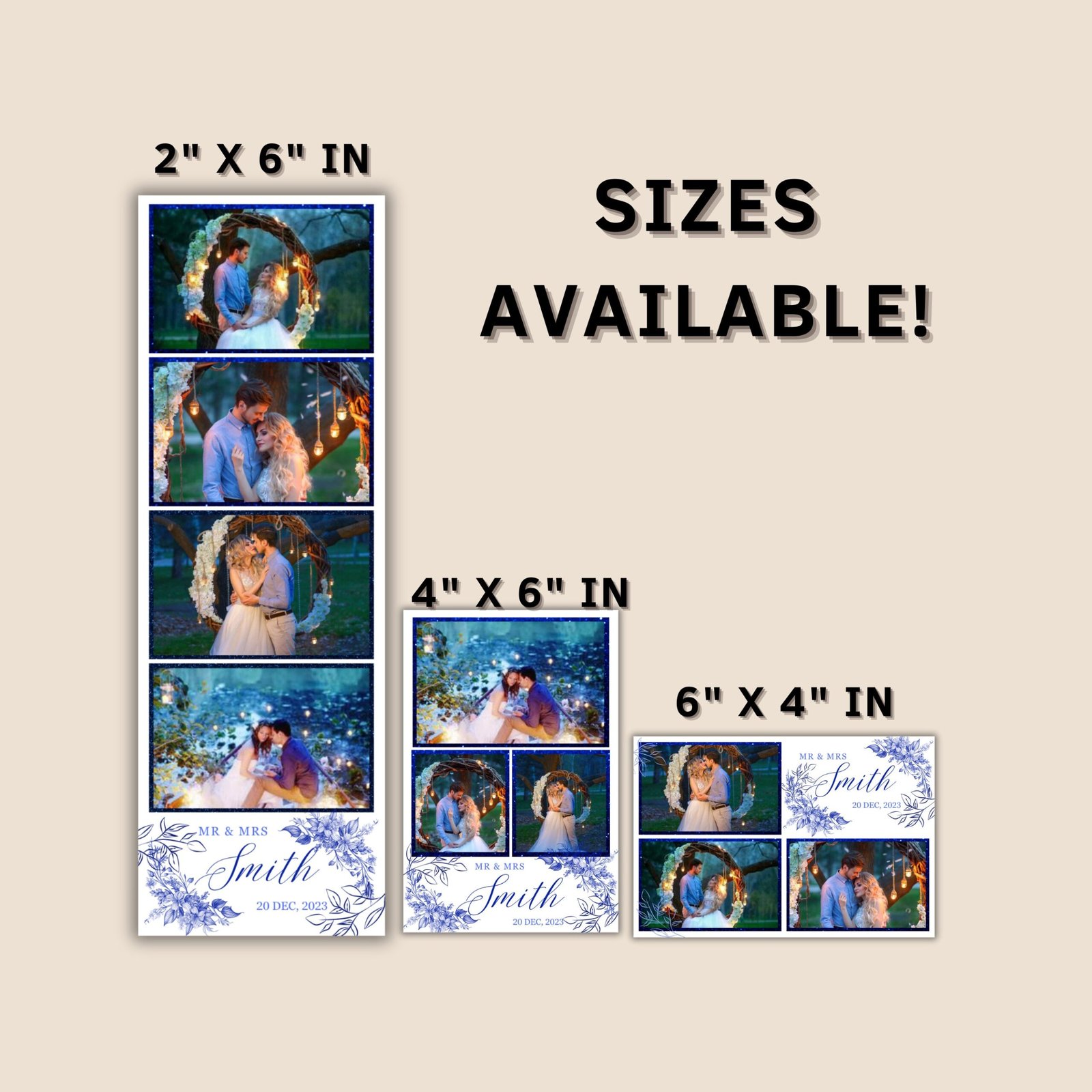 Wedding photobooth template, photo booth template, 2x6 strip minimal greenery photo booth, editable template, digital download