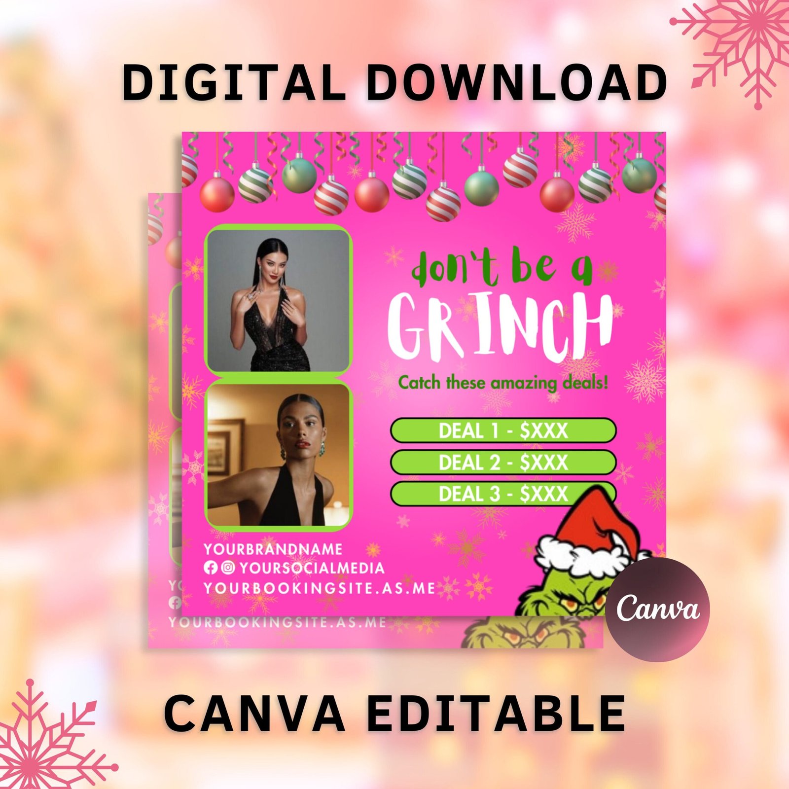 Christmas flyer, diy holiday sale flyer, december appointments, pink, girly, diy, instagram post, canva editable, digital download